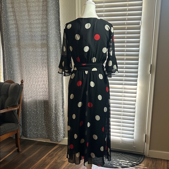Anne Klein Black Midi Dress with Red and White Polka Dots - Picture 2 of 6